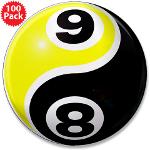8 Ball 9 Ball Yin Yang 3.5&quot; Button (100 pack)
