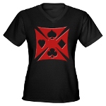 Ace Biker Iron Maltese Cross Women's V-Neck Dark T