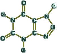 3d design of The Caffeine Molecule Structure Trimethylxanthine C8H10N4O2